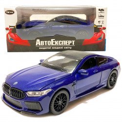 Игрушечная машинка металлическая BMW M8 Competition Coupe, БМВ, синяя, звук, свет, инерция, откр двери, багажник, капот, Автоэксперт, 1:32, 14,9*4,9*5,9см (42212)