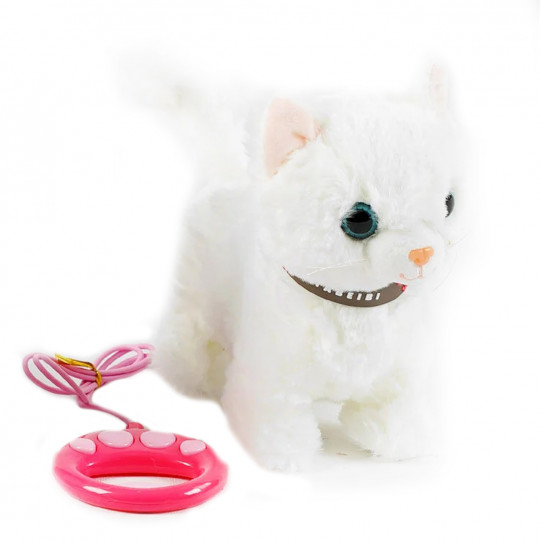 Мягкая игрушка Котик, котенок, интерактивный, белый, ходит, поет, реагирует на прикосновение, поет песни англ, воспроизводит звуки, в пакете (M 49125)