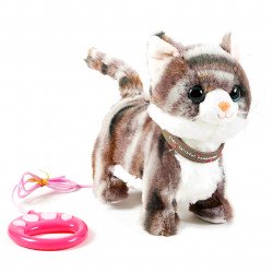 Мягкая игрушка Котик, котенок, интерактивный, серый, ходит, поет, реагирует на прикосновение, поет песни англ, воспроизводит звуки, в пакете (M 49125)