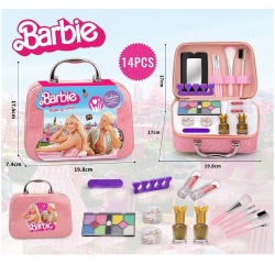 Косметика дитяча, набір косметики Barbie, 14 елементів, пензлики, набір для манікюру, тіні, помади, у валізі 19*7*17см (QH 1001-9 C) 
