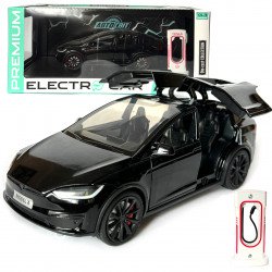 Машинка металева Tesla Model X Electrocar Тесла Модель X Електрокар чорна 1:24 зарядна станція звук світло відч двері капот багажник гум колеса 18*6*8см (AP-2004)