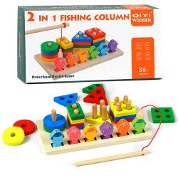 Деревянная логическая игра рыбалка геометрический сортер 4 пирамидки удочка в коробке (С60885)