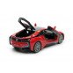 Игрушечная машинка металлическая BMW i8 купе, БМВ, красная, звук, свет, инерция, откр двери, багажник, капот, Автоэксперт, 1:32, 16,5*6,5*4,0 см (11787)